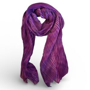Pleats Please–Style Oversized Purple Pleated Silky Scarf